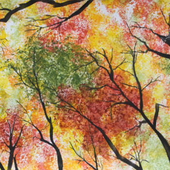 Pintura intitulada "Forêt vue du sol" por Anne Fayet-Massat, Obras de arte originais, Aquarela