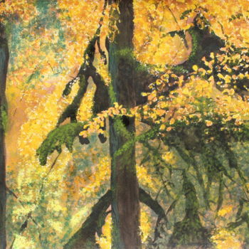 Painting titled "Forêt d'automne mou…" by Anne Fayet-Massat, Original Artwork, Watercolor