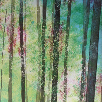 Painting titled "Forêt féerique" by Anne Fayet-Massat, Original Artwork, Watercolor