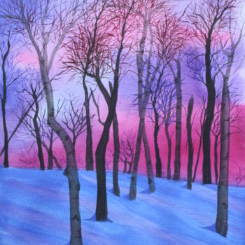 Pintura intitulada "Forêt ciel rose" por Anne Fayet-Massat, Obras de arte originais, Aquarela