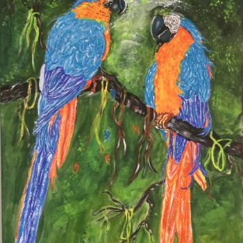 Pintura titulada "Amour de perroquets" por Anne Fortoul, Obra de arte original, Acrílico