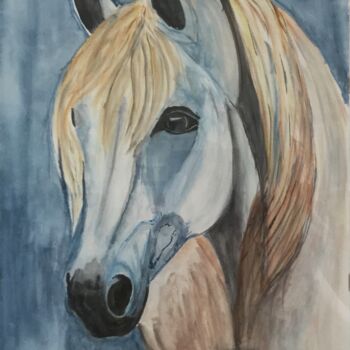 Schilderij getiteld "Portrait de cheval…" door Anne Fortoul, Origineel Kunstwerk, Aquarel