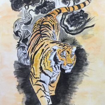 Painting titled "TIGRE ASIE" by Anne Fortoul, Original Artwork, Watercolor