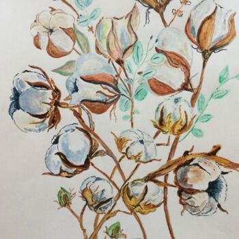 绘画 标题为“Fleurs de coton” 由Anne Fortoul, 原创艺术品, 水彩