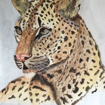 Pintura intitulada "TÊTE DE GUÉPARD" por Anne Fortoul, Obras de arte originais, Aquarela