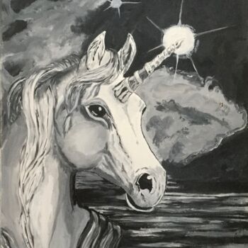 Painting titled "Licorne" by Anne Fortoul, Original Artwork, Oil