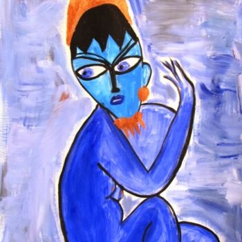 Peinture intitulée "FEMME BLEUE BLUE WO…" par Anne Geritzen, Œuvre d'art originale