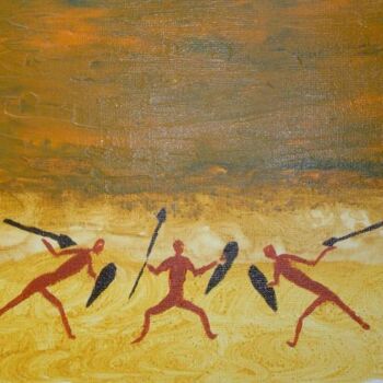 Painting titled "guerriers africains" by Anne Geritzen, Original Artwork, Oil