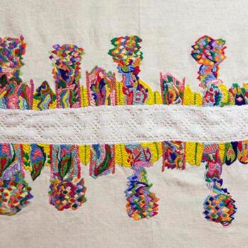 Art textile intitulée "la route est bordée…" par Anne Guerrant, Œuvre d'art originale, Broderie