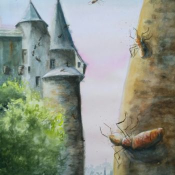 Painting titled "fourmibuzz à Châtea…" by Anne Hamelin, Original Artwork, Watercolor