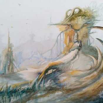 Peinture intitulée "Drylands" par Anne Hamelin, Œuvre d'art originale, Aquarelle