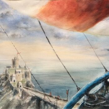 Pintura intitulada "Escale au fort" por Anne Hamelin, Obras de arte originais, Aquarela