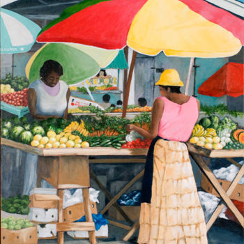 Painting titled "The Market - Bridge…" by Anne Heather Moore, Original Artwork, Oil