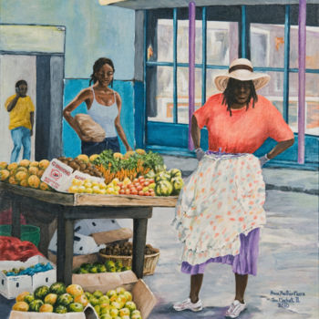 Malarstwo zatytułowany „Bridgetown Market II” autorstwa Anne Heather Moore, Oryginalna praca, Olej