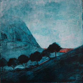 Painting titled "Petit-paysage-bleu-…" by Anne Hervy, Original Artwork, Acrylic