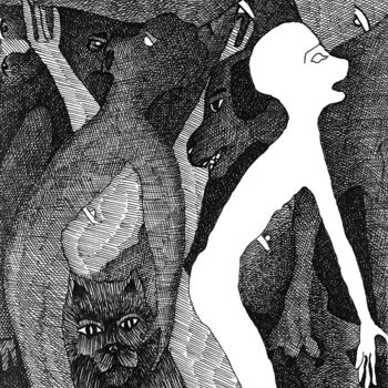 「Paravent chat」というタイトルの描画 Anne Langérômeによって, オリジナルのアートワーク, その他