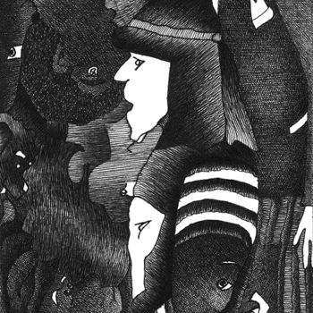 Disegno intitolato "Guerrier" da Anne Langérôme, Opera d'arte originale, Inchiostro