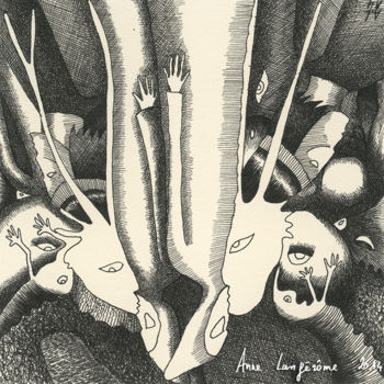 Σχέδιο με τίτλο "Les mages/ autre vue" από Anne Langérôme, Αυθεντικά έργα τέχνης, Μελάνι