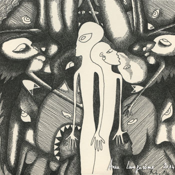 Dessin intitulée "Je mords" par Anne Langérôme, Œuvre d'art originale, Encre