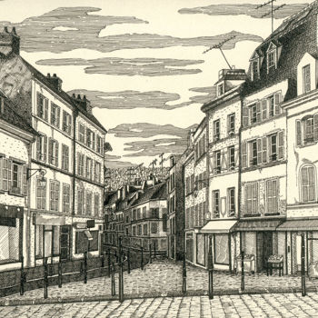 Rysunek zatytułowany „Place de la cathédr…” autorstwa Anne Langérôme, Oryginalna praca, Atrament