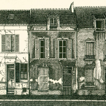 「Rue de la sablonnie…」というタイトルの描画 Anne Langérômeによって, オリジナルのアートワーク, インク