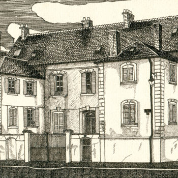 Rysunek zatytułowany „Rue de l'hôtel de v…” autorstwa Anne Langérôme, Oryginalna praca, Atrament