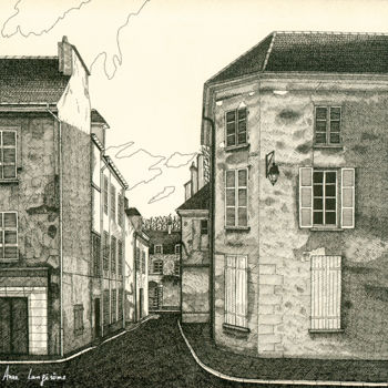 Rysunek zatytułowany „Rue St maur - Meaux” autorstwa Anne Langérôme, Oryginalna praca, Atrament