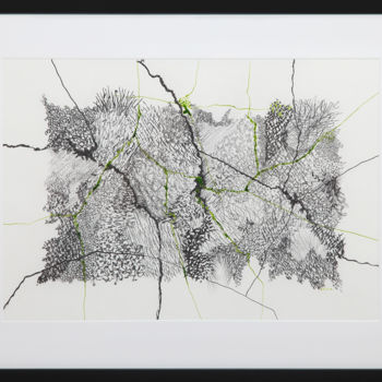 Drawing titled "abstraction-vert-bd…" by Anne Lesca, Original Artwork, Ink