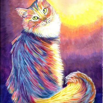 Painting titled "Chat multicolore" by Anne-Lise Surjus, Original Artwork, Acrylic