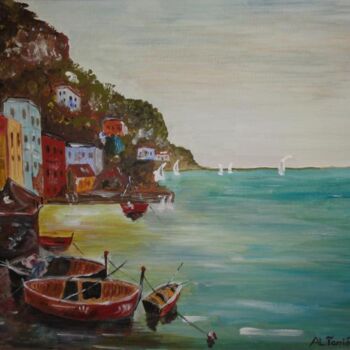 Peinture intitulée "Un petit port tranq…" par Anne-Lucie Tarrié, Œuvre d'art originale, Huile