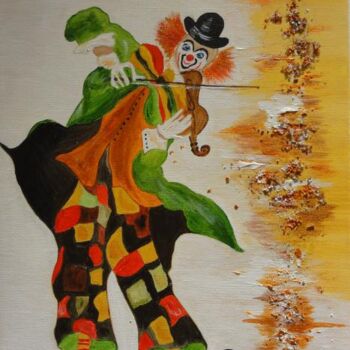 Malerei mit dem Titel "Le clown violoniste" von Anne-Lucie Tarrié, Original-Kunstwerk, Öl