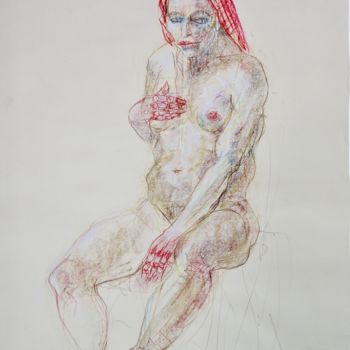 Peinture intitulée "femme au foulard" par Anne Malvy, Œuvre d'art originale, Pastel