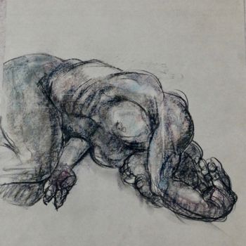 Drawing titled "HOMME NU COUCHE" by Anne Malvy, Original Artwork, Pastel