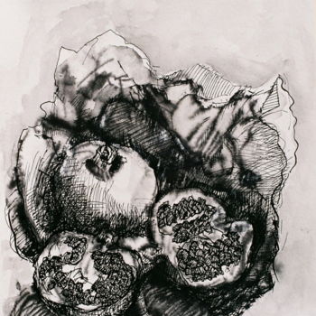 Drawing titled "Les grenades" by Anne Malvy, Original Artwork, Ink