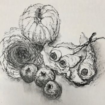 Tekening getiteld "Potiron et légumes…" door Anne Malvy, Origineel Kunstwerk
