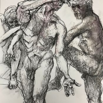 Drawing titled "Dance des modèles" by Anne Malvy, Original Artwork, Charcoal