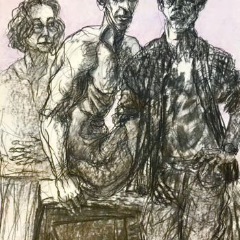 Disegno intitolato "Portait avec l'arti…" da Anne Malvy, Opera d'arte originale, Carbone