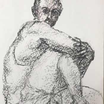 Drawing titled "Jeune sportif au re…" by Anne Malvy, Original Artwork, Charcoal