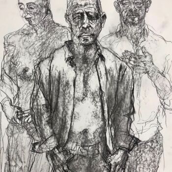 Drawing titled "Le chef de clan" by Anne Malvy, Original Artwork, Charcoal