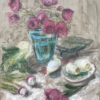 Painting titled "les tulipes" by Anne Malvy, Original Artwork, Pastel