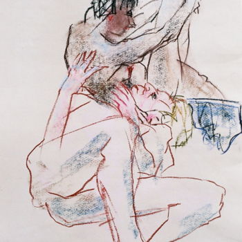 Tekening getiteld "Roméo et Juliette 3" door Anne Malvy, Origineel Kunstwerk, Pastel