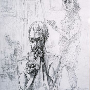 Drawing titled "L'artiste et le pho…" by Anne Malvy, Original Artwork