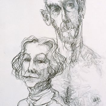 Dessin intitulée "Double portrait min…" par Anne Malvy, Œuvre d'art originale