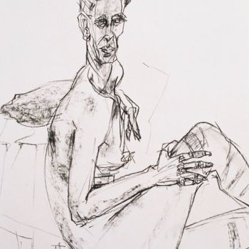 Disegno intitolato "Femme nue au fusain" da Anne Malvy, Opera d'arte originale