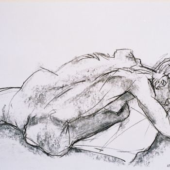 Dibujo titulada "Nu couché, fusain" por Anne Malvy, Obra de arte original