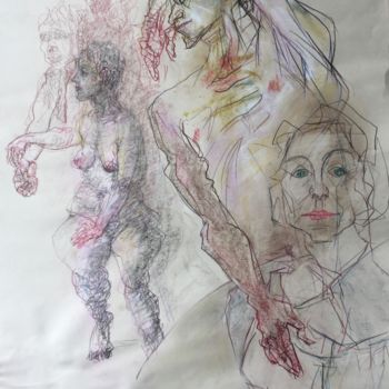 Disegno intitolato "Artiste et ses modè…" da Anne Malvy, Opera d'arte originale
