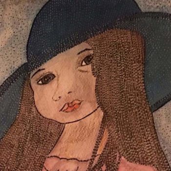 Painting titled "LE PETIT CHAPEAU BL…" by Anne Bazabidila, Original Artwork, Ink