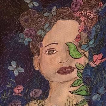 Painting titled "FILLE DU PRINTEMPS" by Anne Bazabidila, Original Artwork, Ink