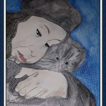 Painting titled "LE  CHATON" by Anne Bazabidila, Original Artwork, Watercolor