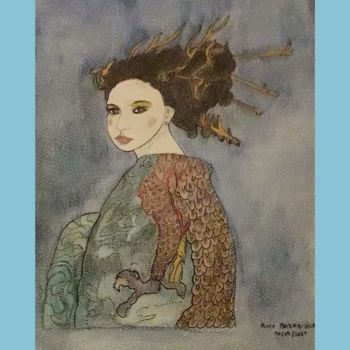 Painting titled "MUSE OF THE FOREST" by Anne Bazabidila, Original Artwork, Watercolor